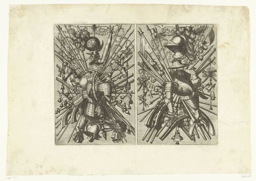Two vertical compartments with armor and weapons