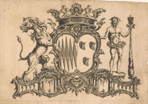 Coat of arms flanked by lion and Hercules