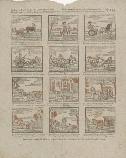 See here, O Youth! the lot of Life of a Horse, / Wild, brave, proud, and strong, but combative by nature. / Yet it is mostly born to slavery; / If it is old, it is beaten to death: the plowman may own it.