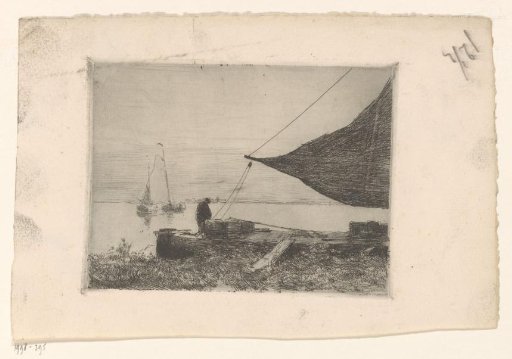 Man on a moored sailing boat on a lake