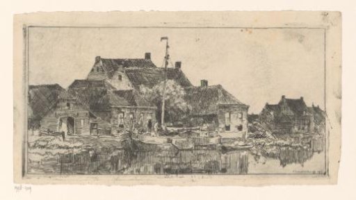 Village View with a Sailing Boat in a Canal