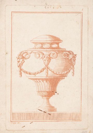 Vase with garland and ram's heads