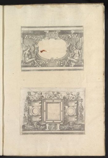 Album page with two prints of cartouches