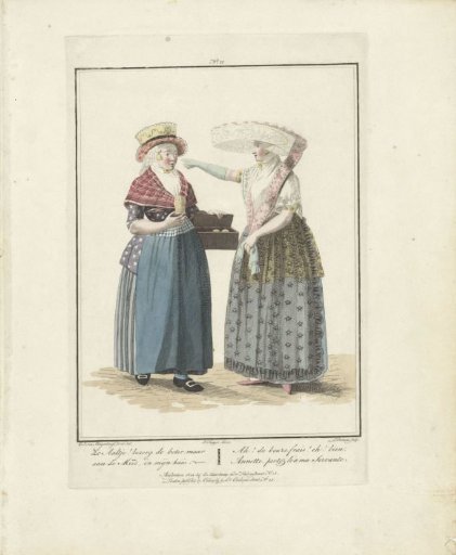 Butter seller and customer in traditional dress