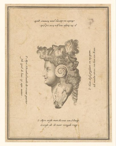 Head Consisting of Three Faces and a Ram's Head