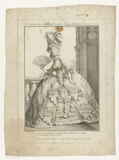 Gallery of French Fashions and Costumes, 1778, H.43: Young Lady of Quality in a Large Gown...
