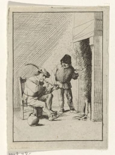 Two Smoking Peasants by a Fireplace