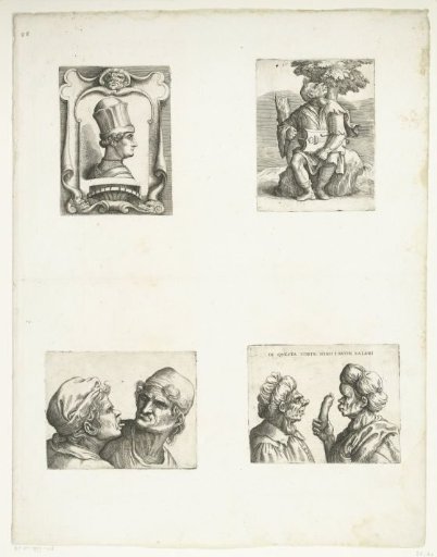 Francesco Sforza, Spinner, Two caricature male heads, Two old caricature women with a salami