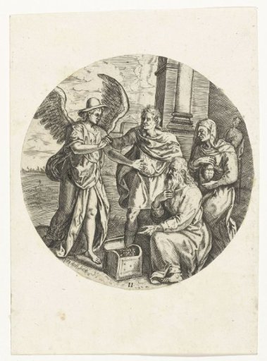 Tobias and his father give money to the angel