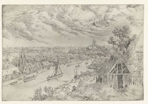 River Landscape with a Towing Boat and Net Fishermen