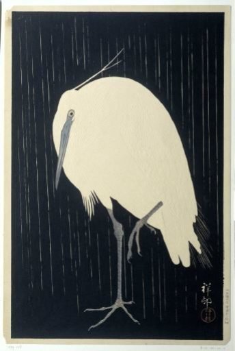 Silver Heron in the Rain