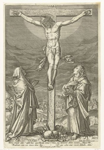 Christ on the cross, with Mary and John the Baptist