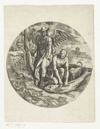 At the instruction of the angel, Tobias cuts the fish into pieces
