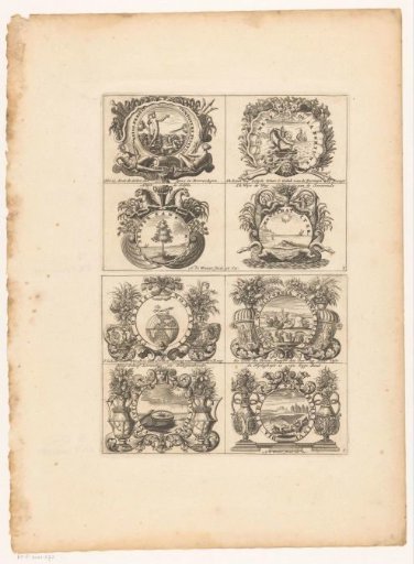 Emblems with Neptune, Amor and a globe