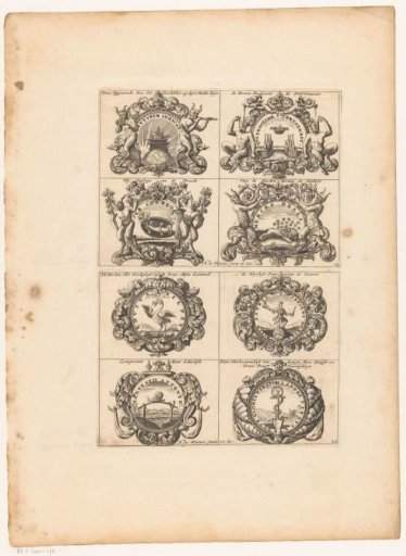 Emblems with crowns, a lion and ostrich
