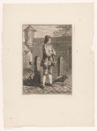 Carpenter with Saw and Tools Before a City Wall