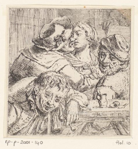 Four figures in a tavern interior