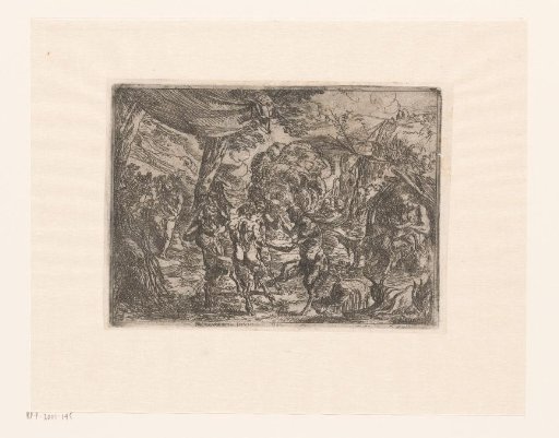 Dancing nymphs and satyrs in a landscape