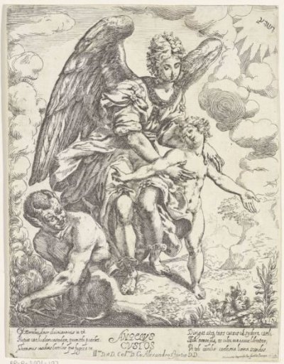 Guardian angel with child and devil
