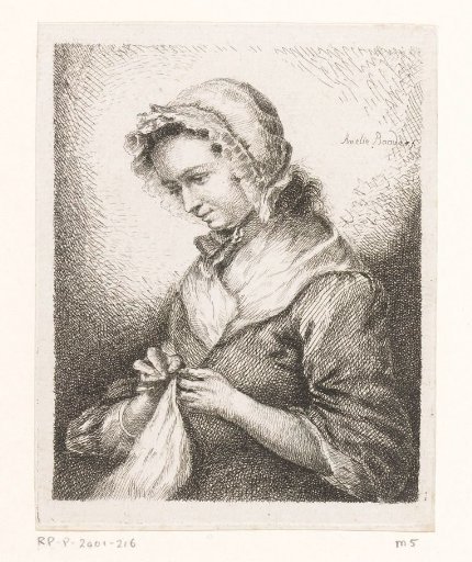 Portrait of the artist Georg Friedrich Schmidt's wife, sewing