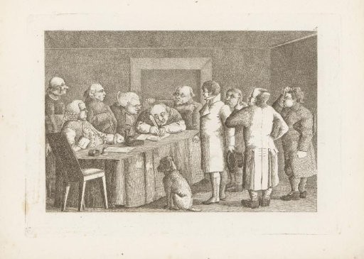 Young Man at a Desk with Writing Men