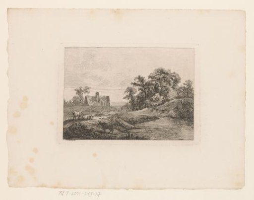 Landscape with grazing cattle by a river