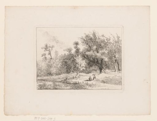 Forest landscape with two resting women