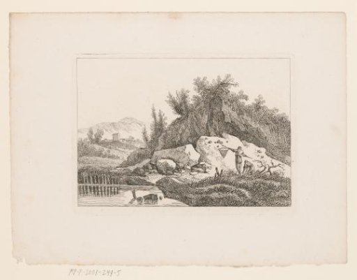 Mountain landscape with two fishermen