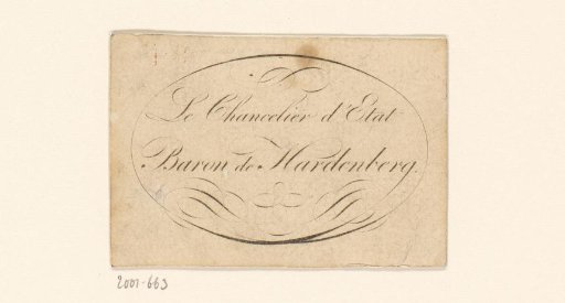 Visiting card of 'Le Conseiller Schmidt'