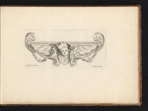 Ornament with a mask and floral garlands