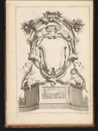 Cartouche with stag and eagles