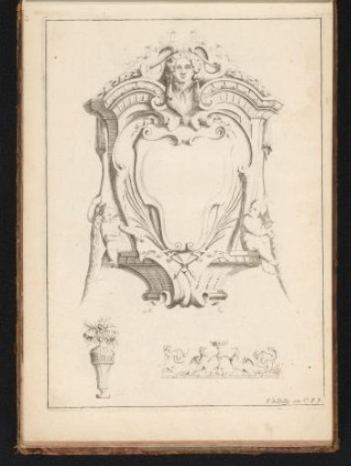 Cartouche with lion and unicorn
