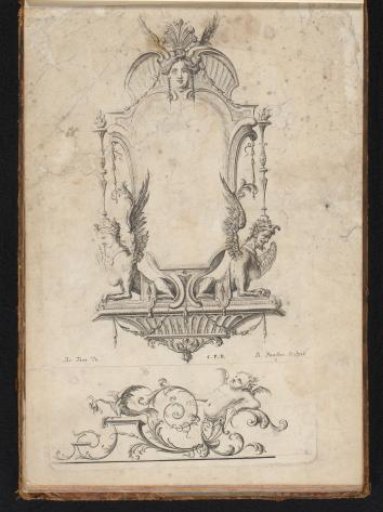 Cartouche with eagles and sphinx