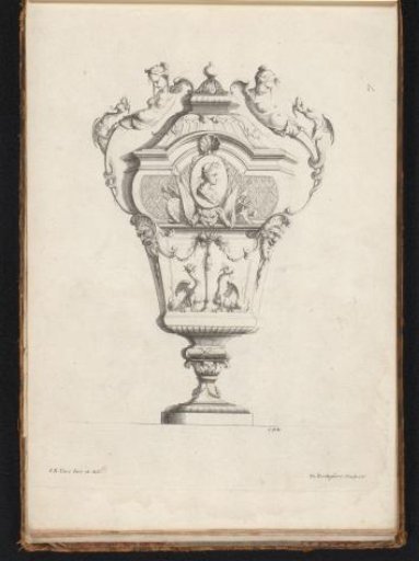 Vase with fantastical creatures and a portrait medallion