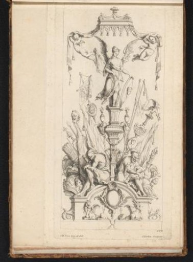 Trophy with an angel, flags, and weapons