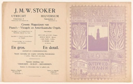 Brochure of piano dealer Stoker with the Dom Tower of Utrecht