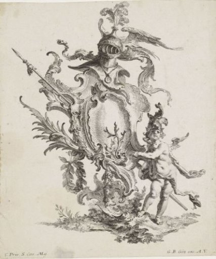 Rocaille Cartouche with a Helmet