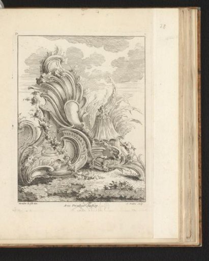 Rocaille with a dragon and a floral garland