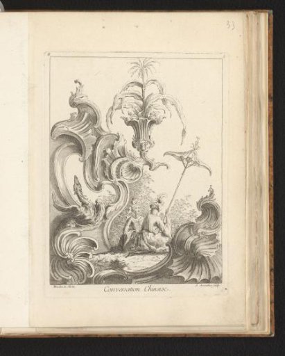 Rocaille with two figures under a parasol