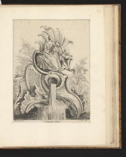 Rocaille with a waterfall and a young couple