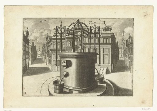 High round well with iron ornamental canopy and two pump handles