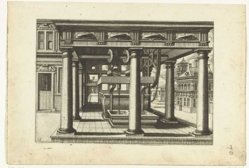 Well under a colonnade with Tuscan columns