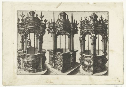 Three water wells, one with four semicircular bulging sides