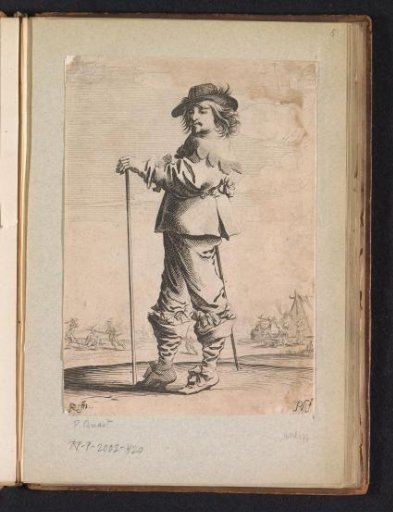 Man dressed in the fashion of around 1630, holding a cane