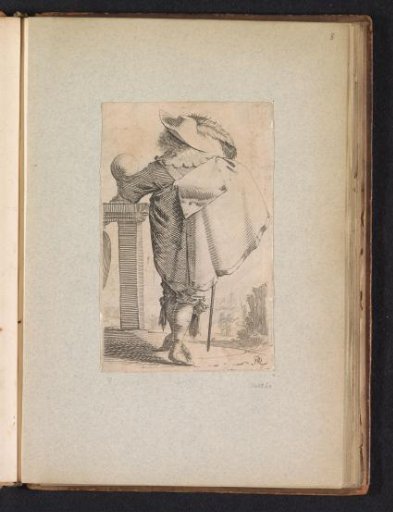Gentleman dressed in the fashion of ca. 1630, seen from behind