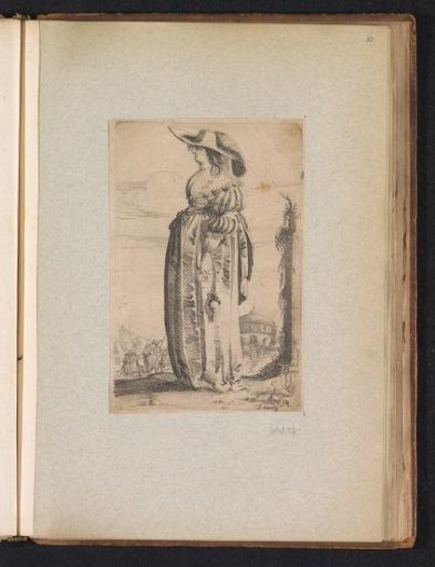 Woman dressed in the fashion of around 1620, facing left
