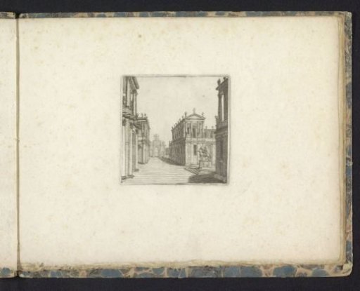 Decorative design with a street and an equestrian statue