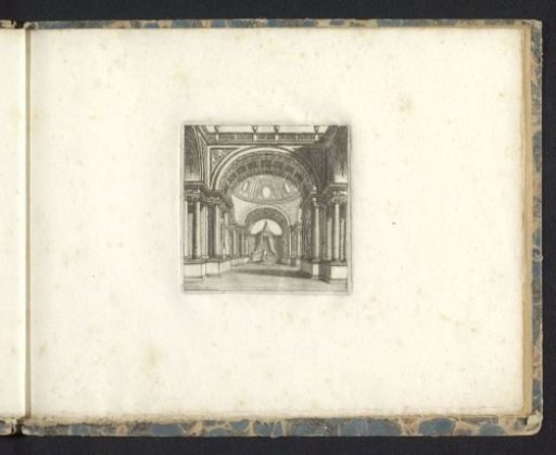 Design with the interior of a church with a bishop's chair