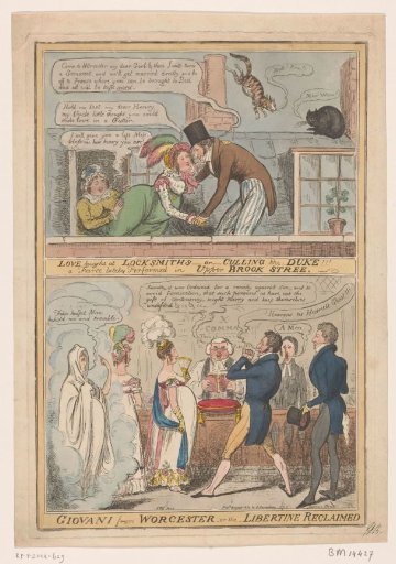 Satirical print on the marriage of the Marquis of Worcester and Anne Francis Culling Smith, 1822