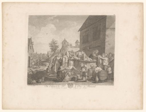 Village view with the distribution of bread